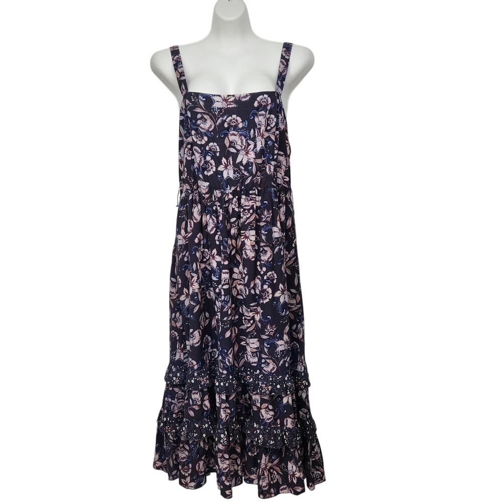 Roan + Ryan Plum Boho Cottagecore Tiered‎ Smocked Prairie Midi Sundress Women L